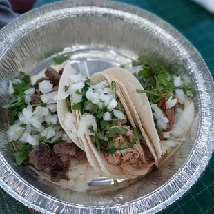 Tacos - asada, chicken,  and carnitas.