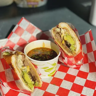 a sandwich and a cup of soup