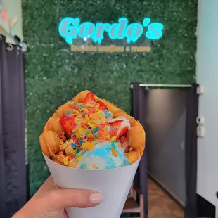 Fruity pebbles bubble waffle