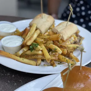 PHILLY CHEESESTEAK and GARLIC FRIES -$14. Super yum!