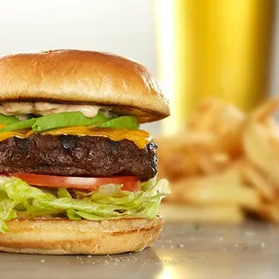 a hamburger and fries