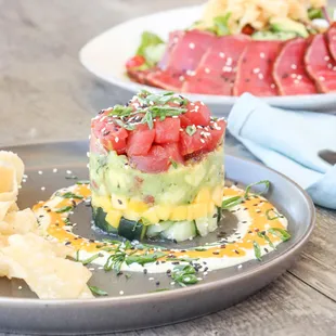 two plates of food on a table