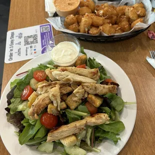 Cheese curds and salad. Yum
