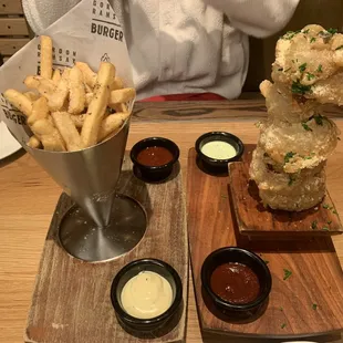 Truffle Fries and Beer-Battered Onion Rings