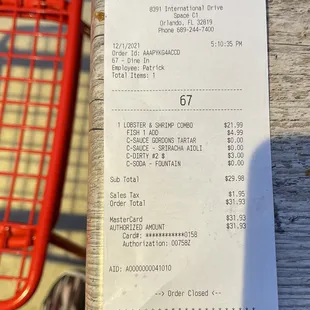 This my bill for my one platter purchase with hardly anything in it. Gordon could do better.