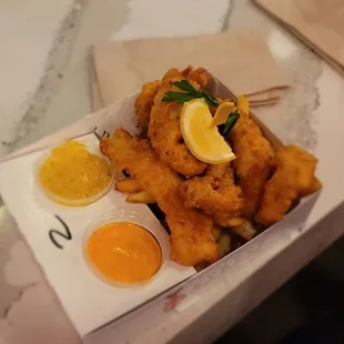 Fish, shrimp, chicken combo with #2 dirty fries! Delicious