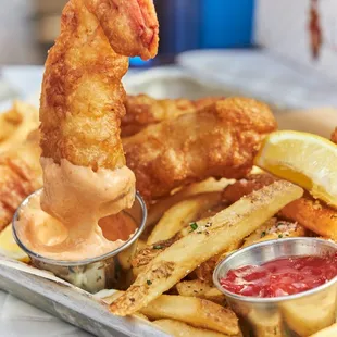 a platter of fish and chips