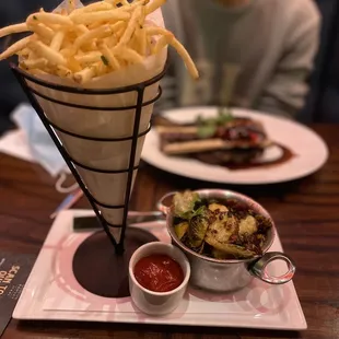 Fries and Brussel sprouts