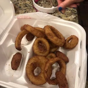 Order of onion rings and hush puppies- only got 4 hush puppies (they were good though)