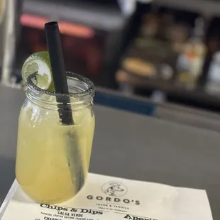 a drink in a mason jar