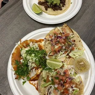 Carne Asada taco, A La Diabla Shrimp taco, Baja Fish taco, Tequila Lime Shrimp taco