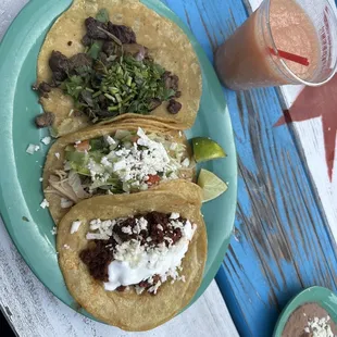 Stake, chicken, chorizo tacos