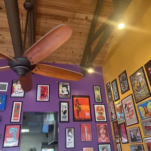 a ceiling fan in a restaurant