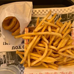 french fries and onion rings