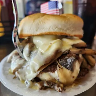 The mushroom and Swiss burger.