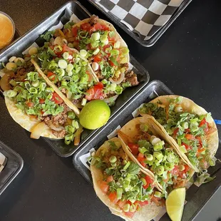 Pulled pork tacos and steak tacos