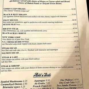 Menu: Grilled Steaks and such