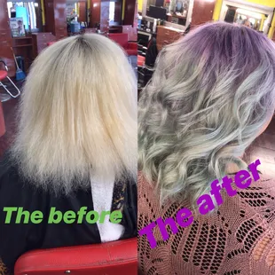 Want to try are vivid  line pulpriot is the way to go with a lavender purple melting into a mint teal