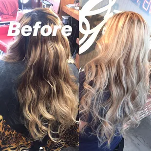 From a 7 month grown out highlight to a beautiful Carmel blonde with ash blonde highlights