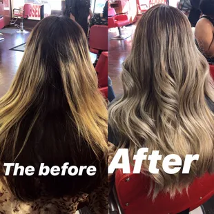 From grown out crown bleached to a beautiful medium ash blonde ombré