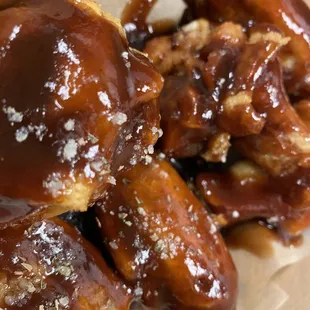 a close up view of a pile of donuts