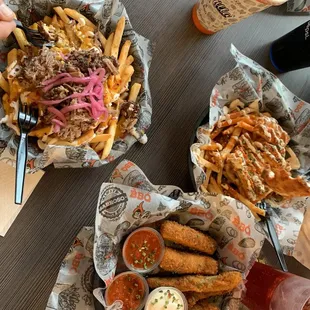 Gorilla Fingers, Fried Pickle, Chicken Buffalo Fries