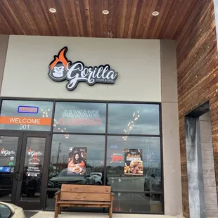 the entrance of a restaurant