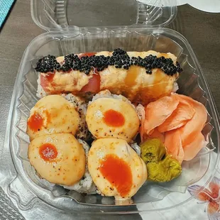 4 Piece Volcano Roll and 6 Piece Crunchy Spicy Salmon Roll