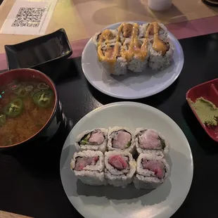 Spicy MIso Soup- Spicy Tuna Roll Nigi Hamachi Roll.