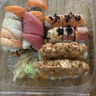 Left to right: 8 Piece Rainbow Roll, 4 Piece Tigger Roll 4 Piece Mini Godzilla Roll