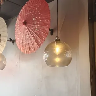 umbrellas hanging from the ceiling