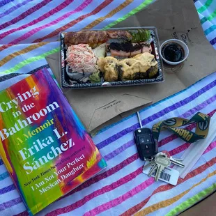 a box of food and a book