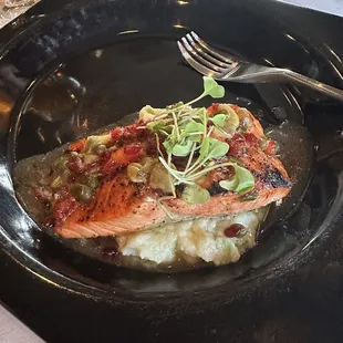 Sockeye salmon with cauliflower puree and fava beans