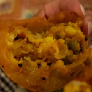 Interior of veggie samosa ($7.50), vegan by default. Good, but shell could have been crispier.