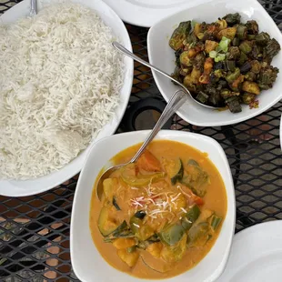 Mixed Veg Curry, Aloo Bhindi, Rice