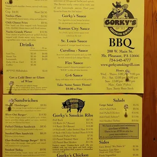 a menu for a bbq