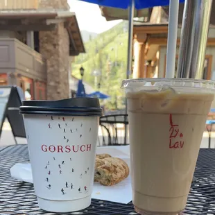 Cafe Mocha. Iced Latte with Lavender. Cranberry Apricot Scone