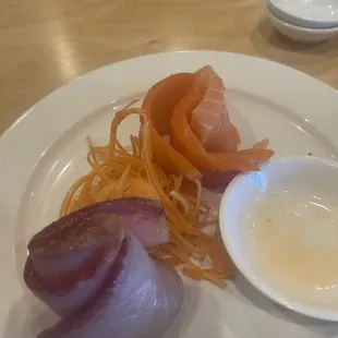 Smoked Salmon Sashimi with Yellowtail Sashimi.