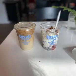two cups of coffee and a spoon