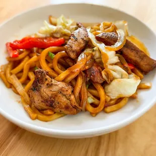 Stir Fry Udon with BBQ Chicken