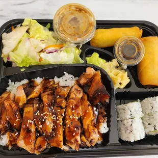 Chicken Bento with Egg Rolls