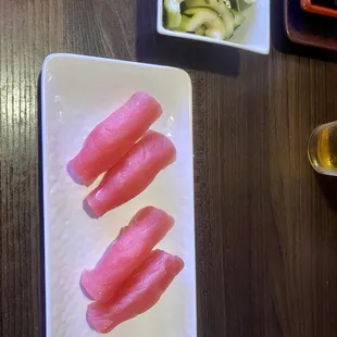 Tuna Nigiri and cucumber salad