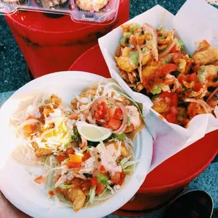 Fish tacos and nachos