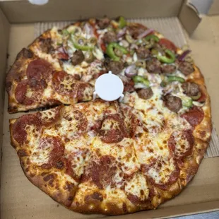 Half pepperoni&apos;s and half 9. 12&quot; Medium Deluxe Pizza