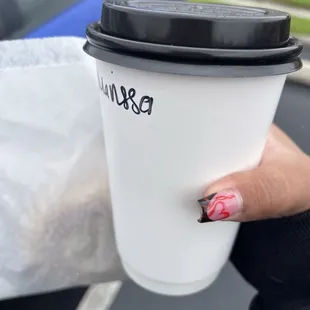 White mocha hot and bagel with cream cheese