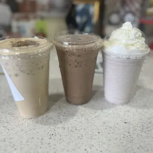 From left to right: Cookie Butter Latte, Abuelita Latte,  and Horchata Blended.