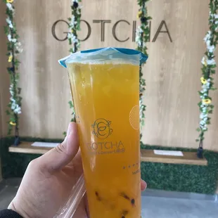 Passionfruit Tea with Mango boba pearls