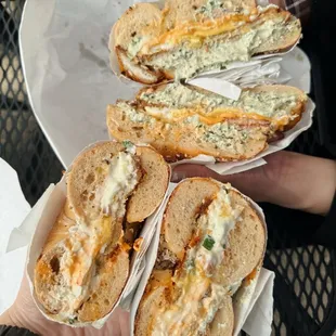 OMFG bagels with scallion spread and the other with basil spread