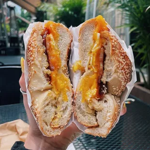 Bacon, egg and cheese on sesame