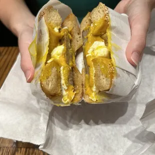 Sausage, egg, and cheese on sesame